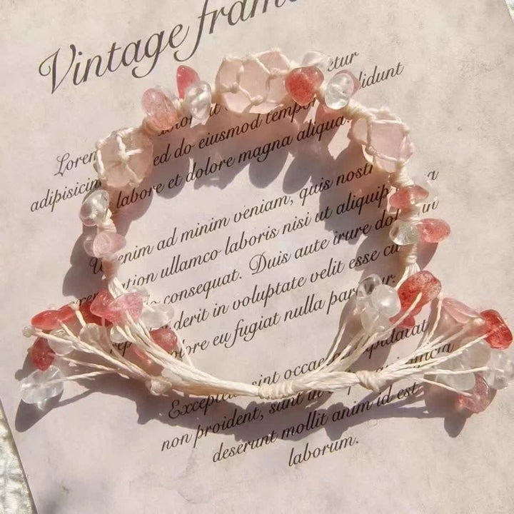 Bracciale intrecciato con fiori di cristallo di quarzo fragola Olivenorma 