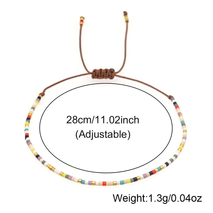 Olivenorma Braccialetto intrecciato marrone con perline di riso colorate 
