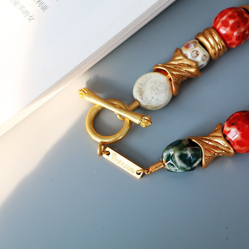 Collana di perline in ceramica con pietra naturale irregolare Olivenorma