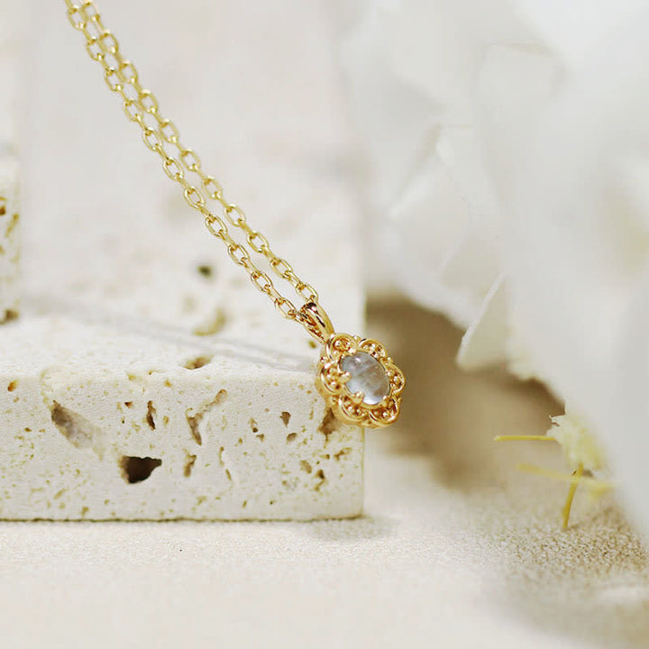 Collana Olivenorma in Argento Sterling con fiore di acquamarina naturale