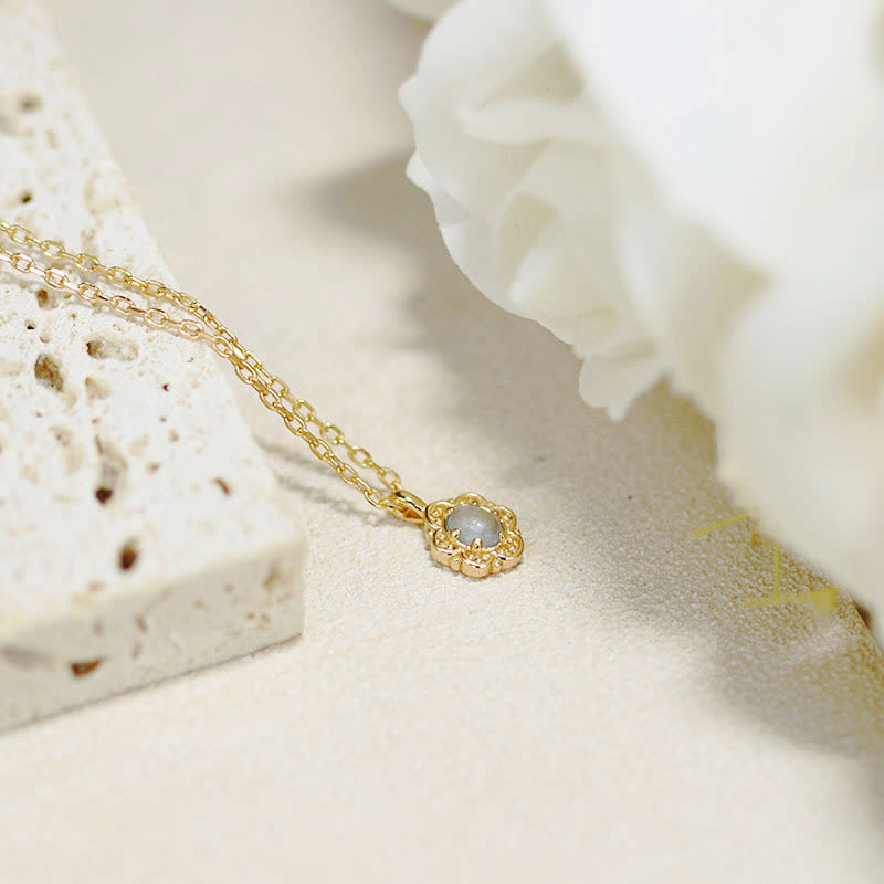 Collana Olivenorma in Argento Sterling con fiore di acquamarina naturale