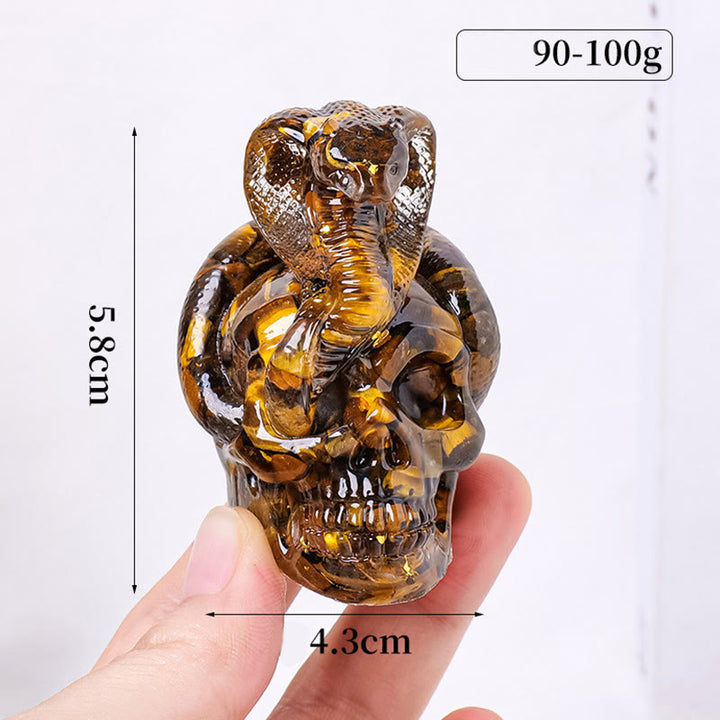 Olivenorma Statua Teschio di Serpente in Pietra Vera Decorazione con Pietre Preziose