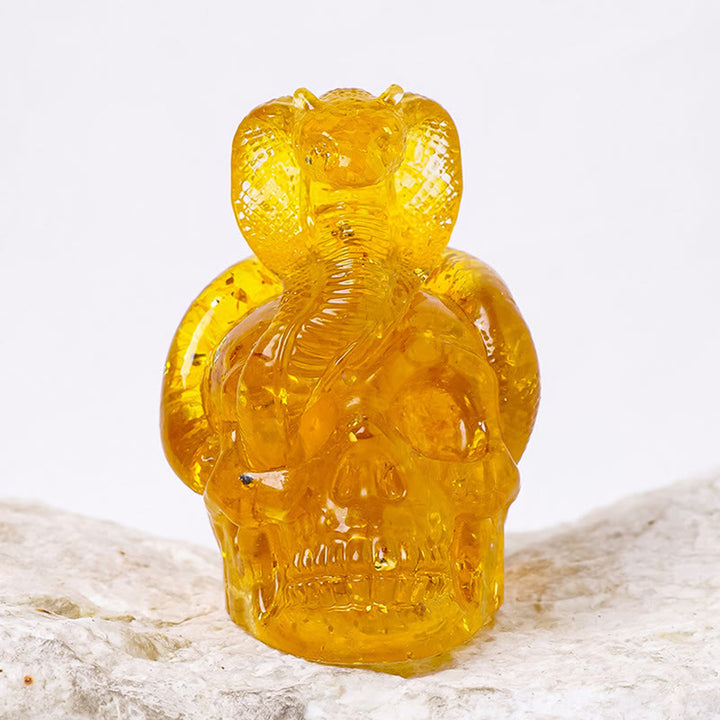 Olivenorma Statua Teschio di Serpente in Pietra Vera Decorazione con Pietre Preziose