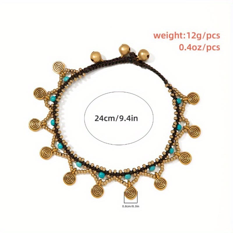 Olivenorma Boho Style Cavigliera intrecciata con nappa turchese