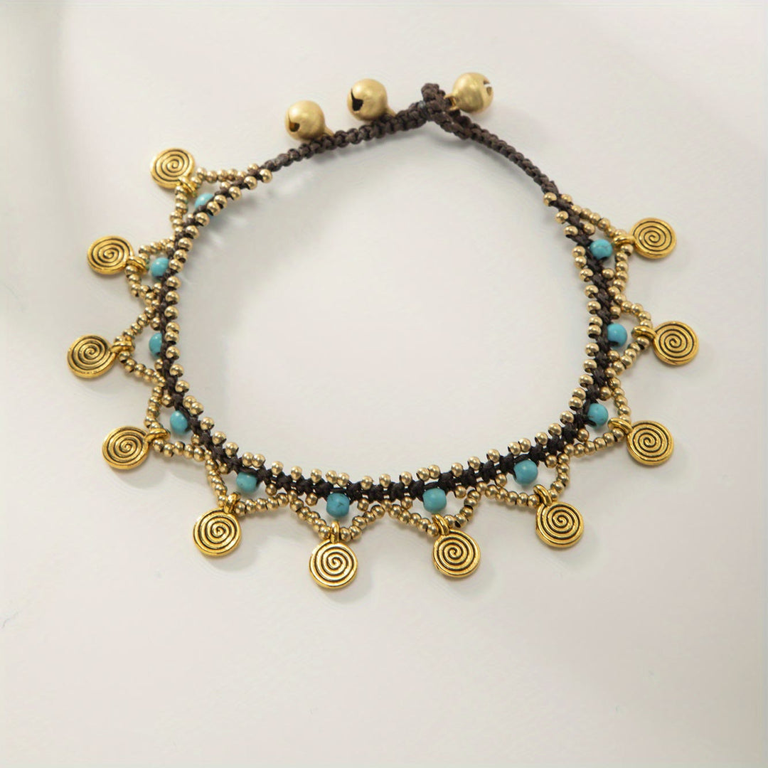 Olivenorma Boho Style Cavigliera intrecciata con nappa turchese