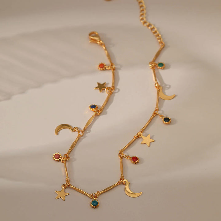 Olivenorma Cavigliera con gemme luna e stella placcata in oro 18K