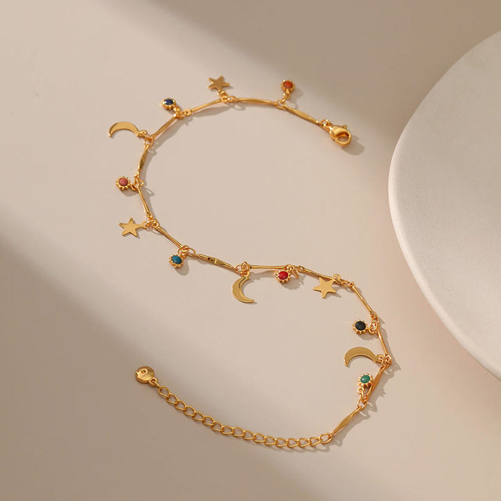 Olivenorma Cavigliera con gemme luna e stella placcata in oro 18K