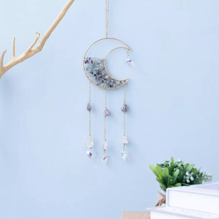 Campanello a vento con ciondolo a forma di luna in ghiaia di fluorite Olivenorma