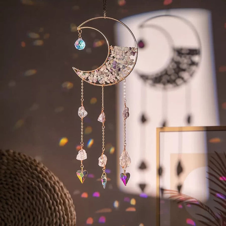 Campanello a vento con ciondolo a forma di luna in ghiaia di fluorite Olivenorma