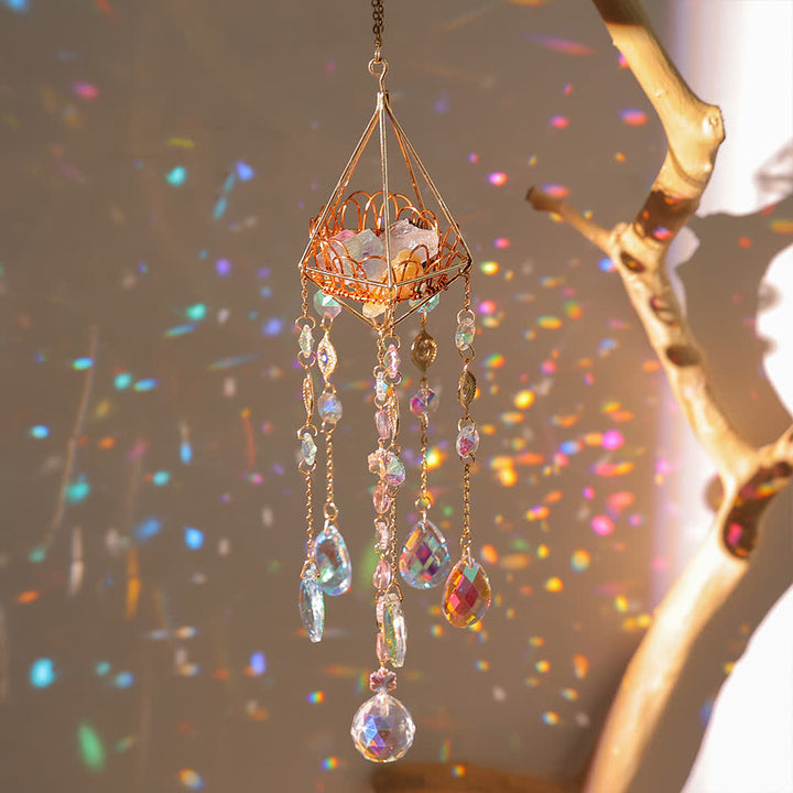 Olivenorma Supporto in cristallo cavo dorato Campanello a vento