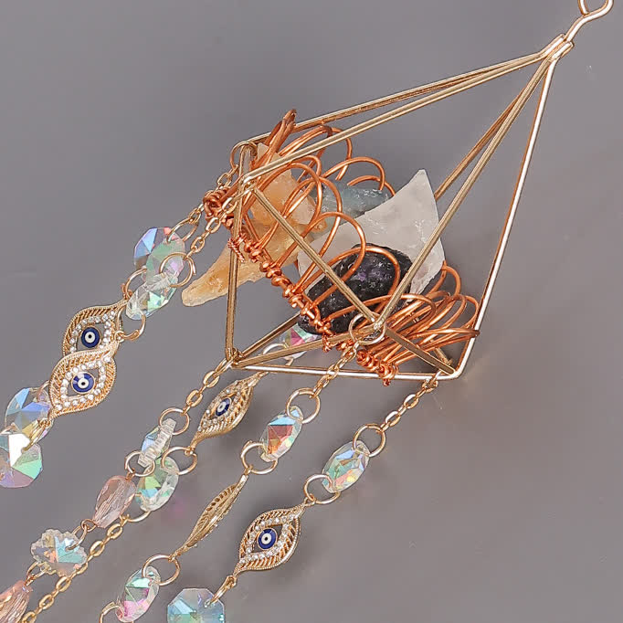 Olivenorma Supporto in cristallo cavo dorato Campanello a vento