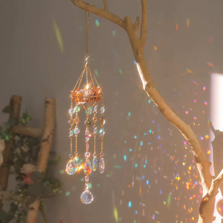 Olivenorma Supporto in cristallo cavo dorato Campanello a vento