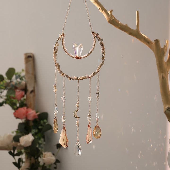 Campanello a vento con luna rovesciata in pietra frantumata di labradorite Olivenorma