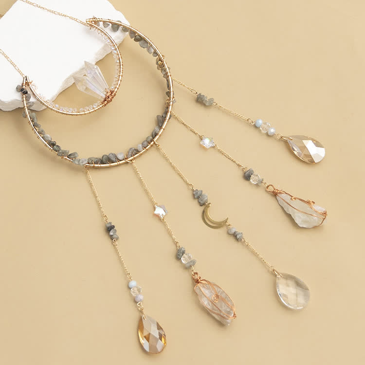 Campanello a vento con luna rovesciata in pietra frantumata di labradorite Olivenorma