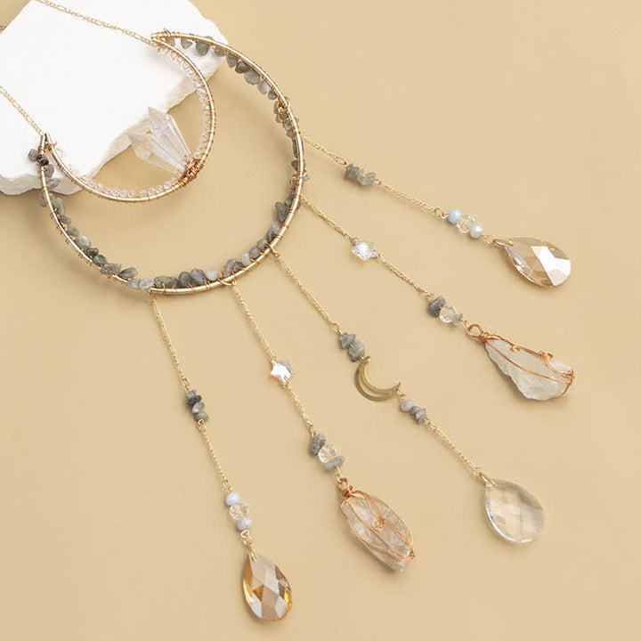 Campanello a vento con luna rovesciata in pietra frantumata di labradorite Olivenorma