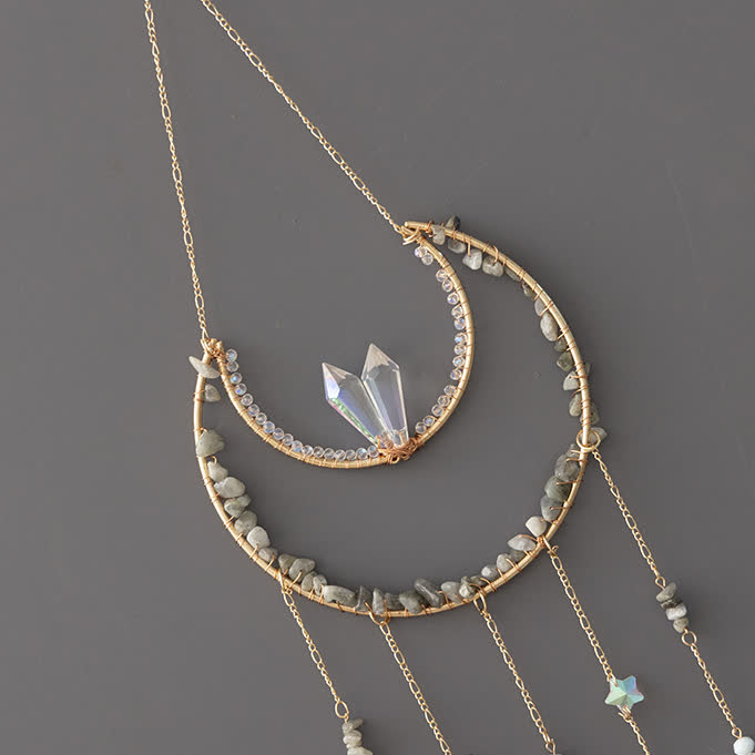 Campanello a vento con luna rovesciata in pietra frantumata di labradorite Olivenorma