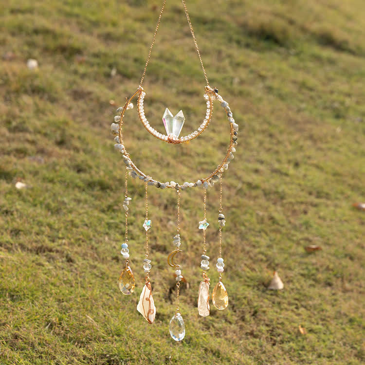 Campanello a vento con luna rovesciata in pietra frantumata di labradorite Olivenorma