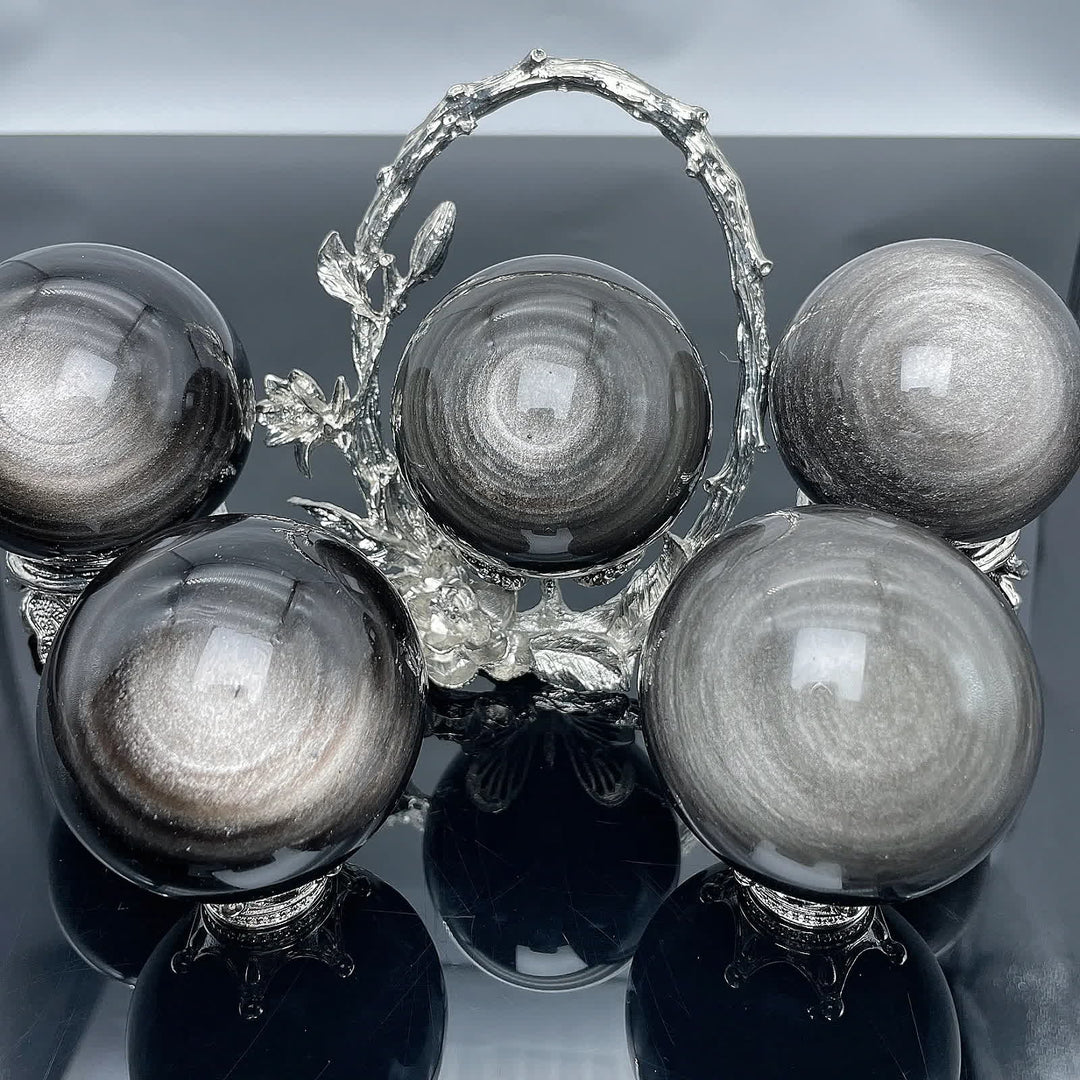 Sfera di cristallo di ossidiana argentata naturale Olivenorma