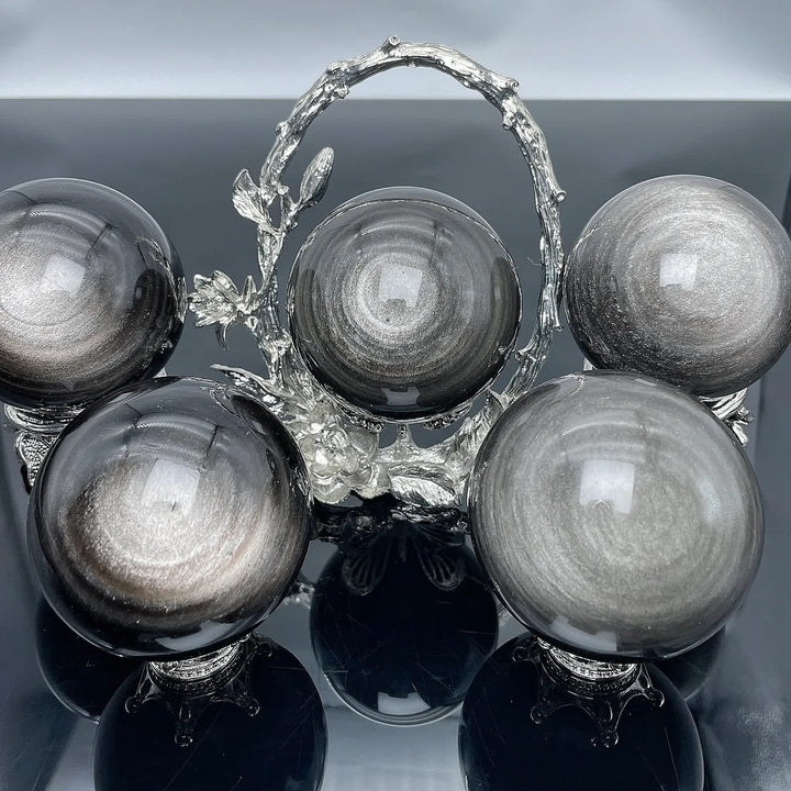 Sfera di cristallo di ossidiana argentata naturale Olivenorma