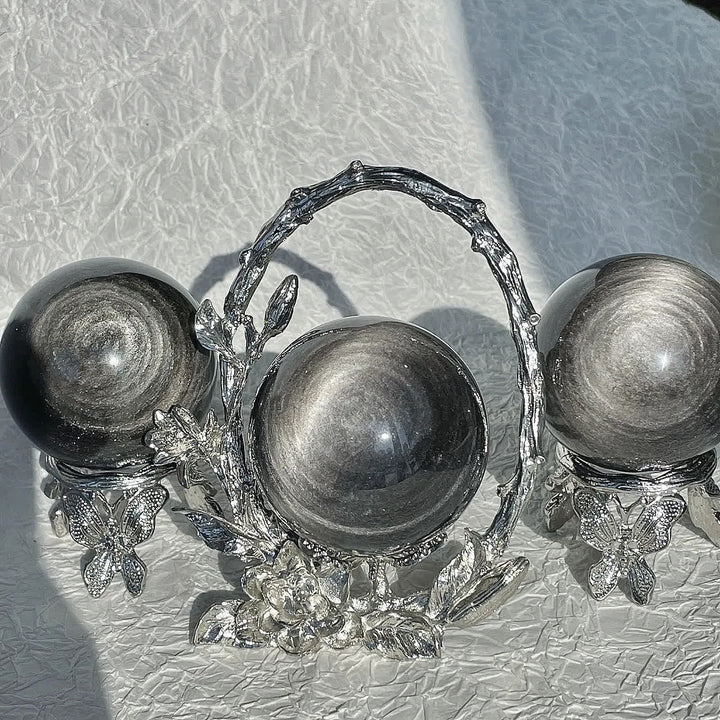 Sfera di cristallo di ossidiana argentata naturale Olivenorma