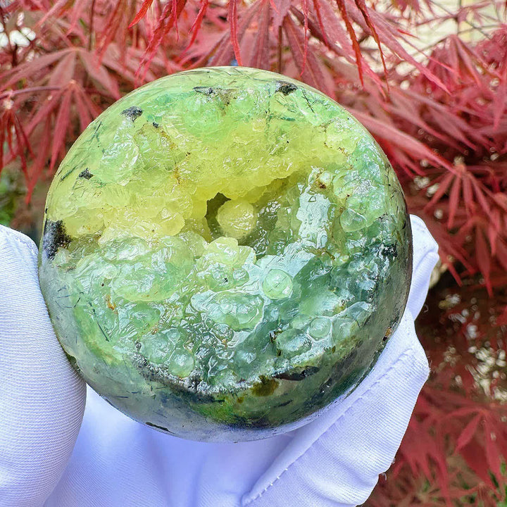 Sfera di cristallo naturale di prehnite Olivenorma
