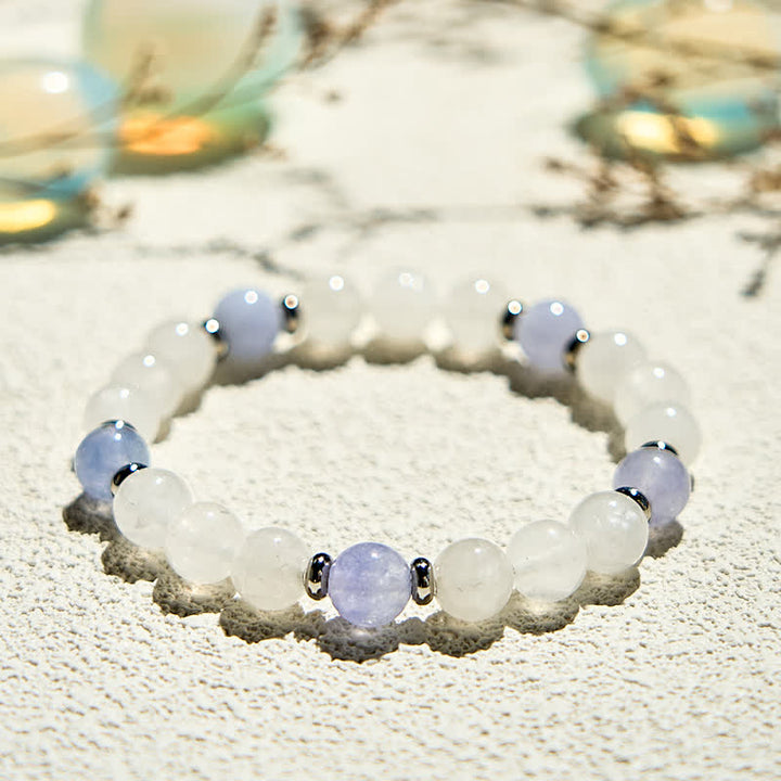 Bracciale perline di cristallo trasparente di quarzo blu naturale Olivenorma 