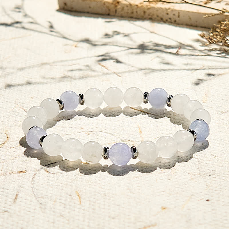 Bracciale perline di cristallo trasparente di quarzo blu naturale Olivenorma 