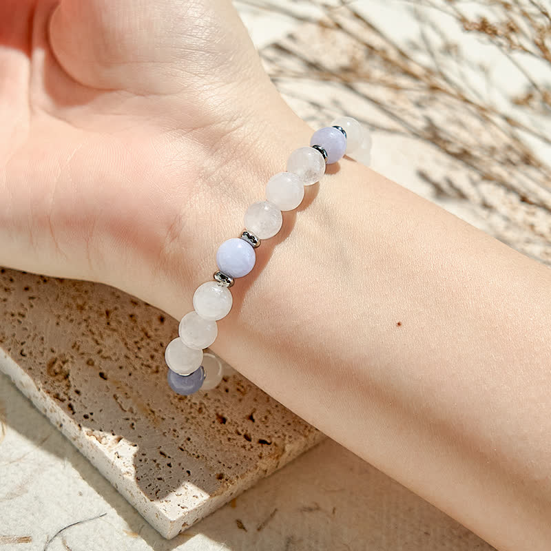 Bracciale perline di cristallo trasparente di quarzo blu naturale Olivenorma 