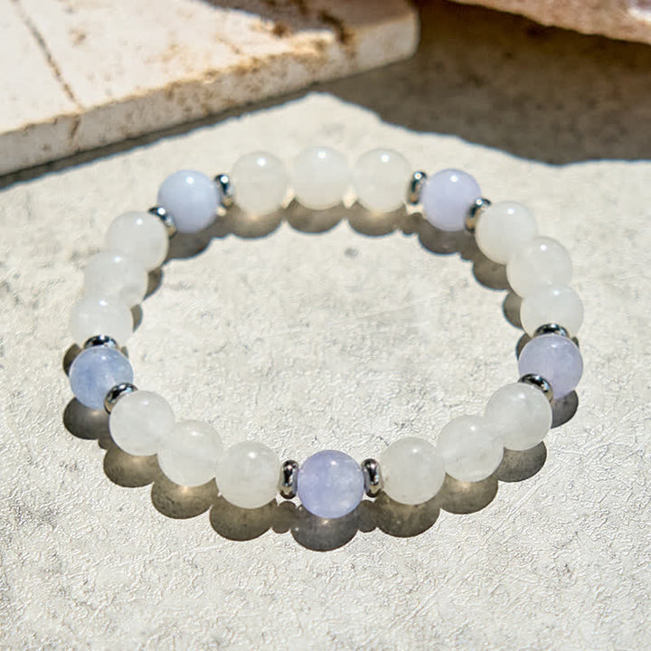 Bracciale perline di cristallo trasparente di quarzo blu naturale Olivenorma 