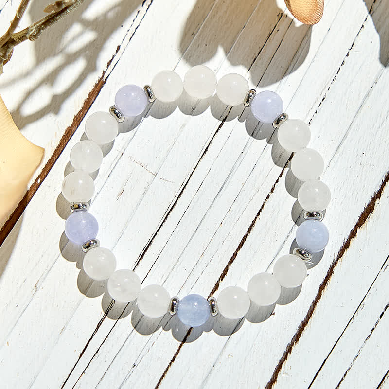 Bracciale perline di cristallo trasparente di quarzo blu naturale Olivenorma 