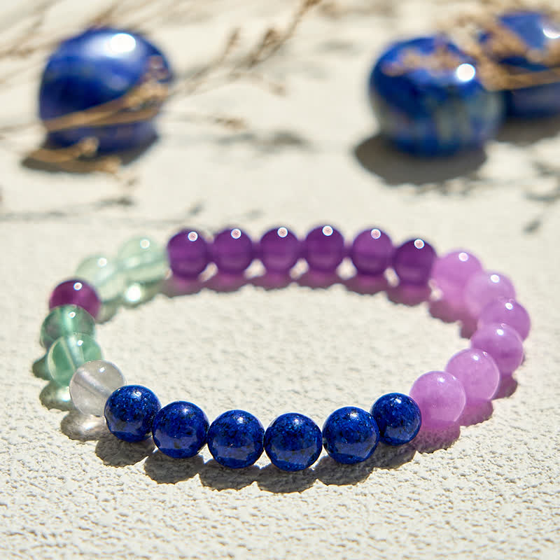 Bracciale Olivenorma con perline di fluorite verde, ametista e lapislazzuli 