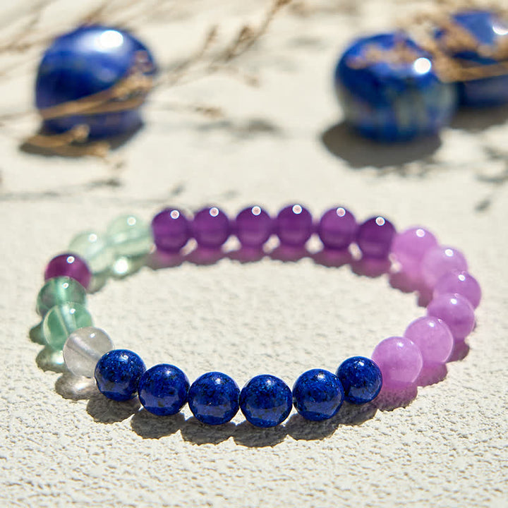 Bracciale Olivenorma con perline di fluorite verde, ametista e lapislazzuli 