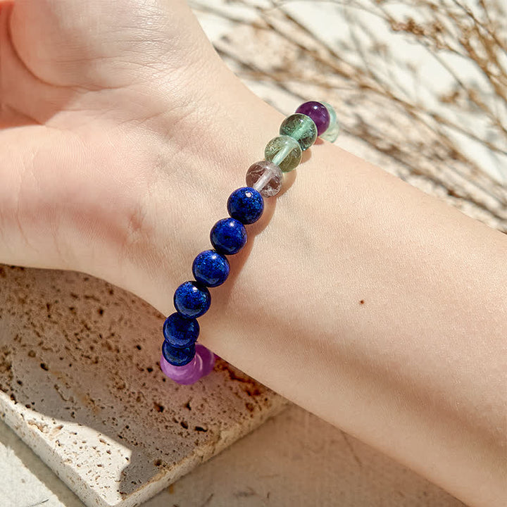 Bracciale Olivenorma con perline di fluorite verde, ametista e lapislazzuli 