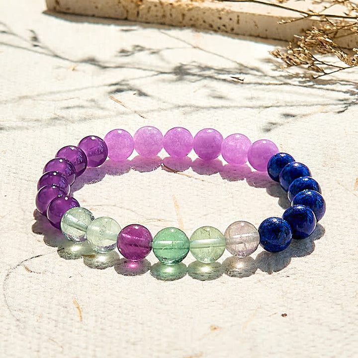 Bracciale Olivenorma con perline di fluorite verde, ametista e lapislazzuli 