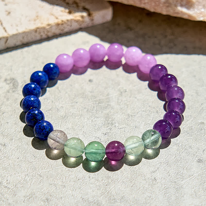 Bracciale Olivenorma con perline di fluorite verde, ametista e lapislazzuli 