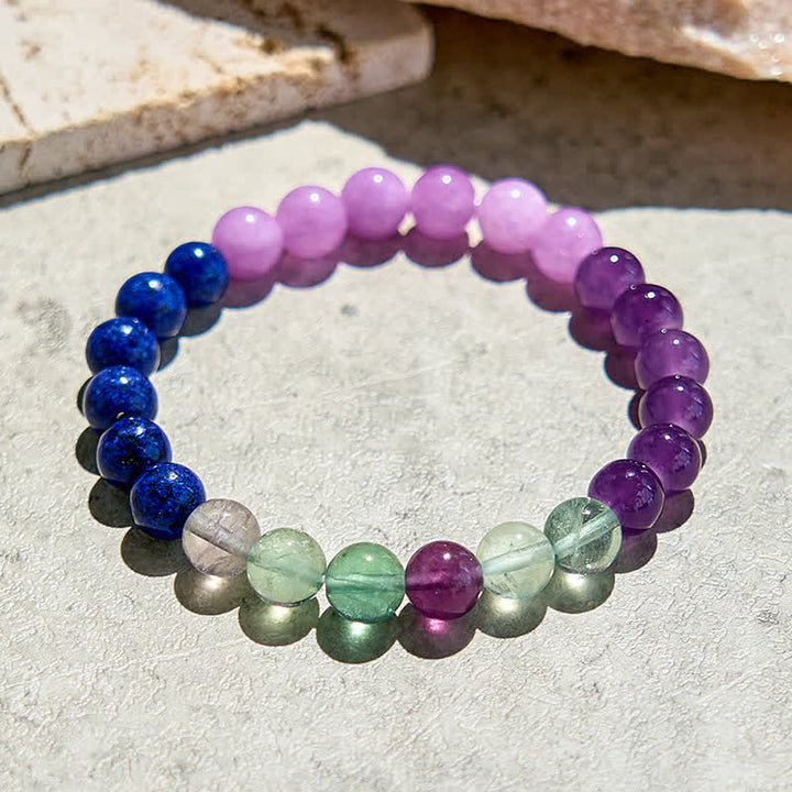 Bracciale Olivenorma con perline di fluorite verde, ametista e lapislazzuli 