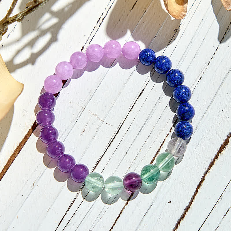 Bracciale Olivenorma con perline di fluorite verde, ametista e lapislazzuli 