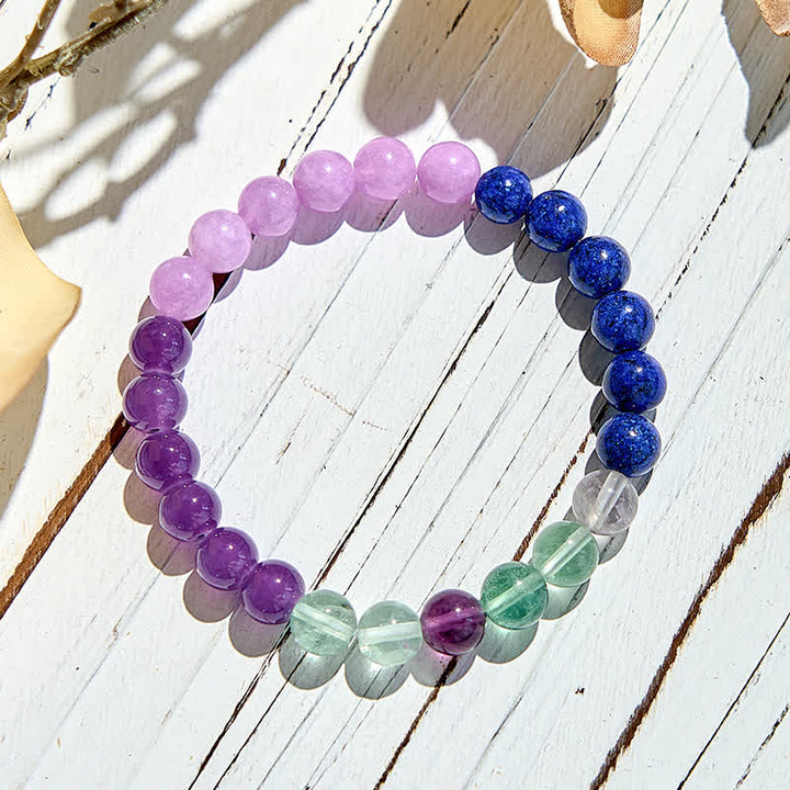 Bracciale Olivenorma con perline di fluorite verde, ametista e lapislazzuli 