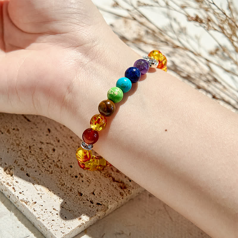 Braccialetto di perline con chakra dell'albero della vita in ambra Olivenorma