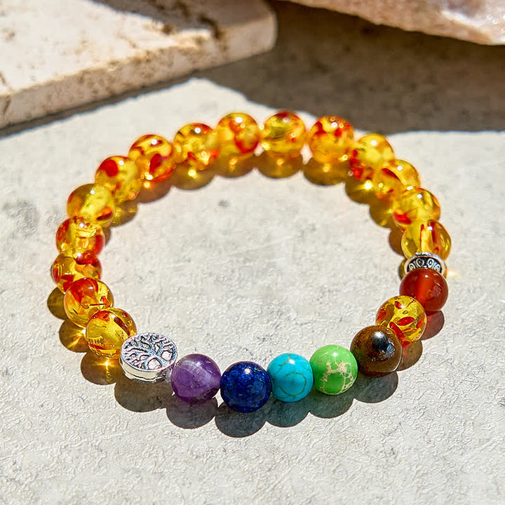 Braccialetto di perline con chakra dell'albero della vita in ambra Olivenorma