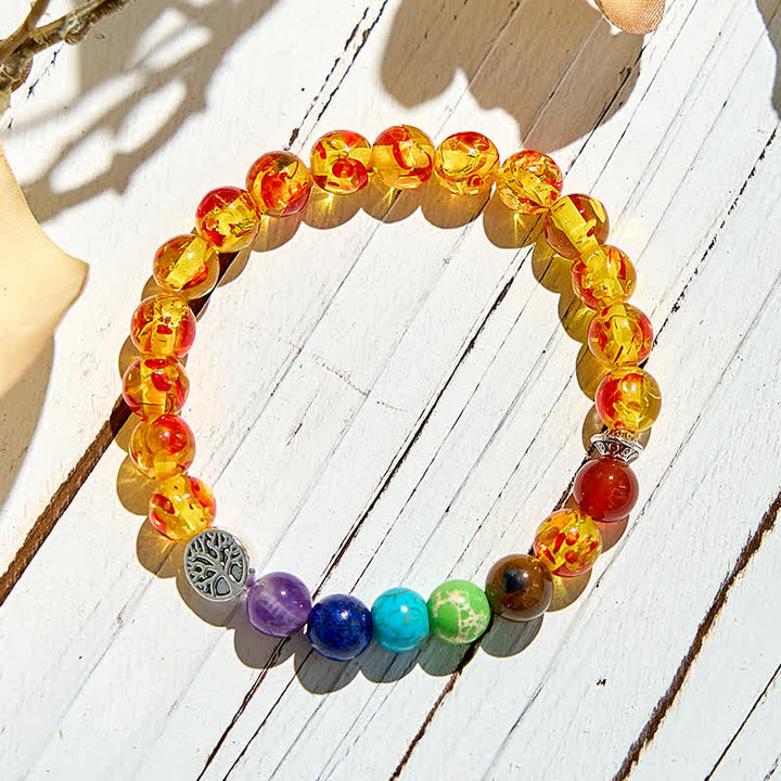 Braccialetto di perline con chakra dell'albero della vita in ambra Olivenorma