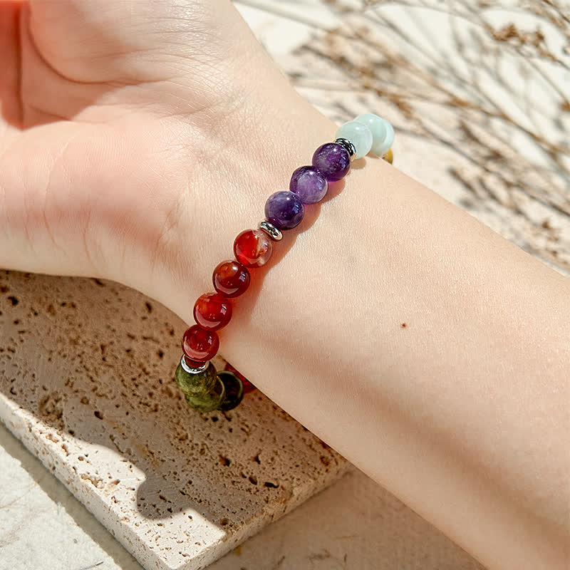 Olivenorma Bracciale con cinque perline in pietra naturale da 8 mm 