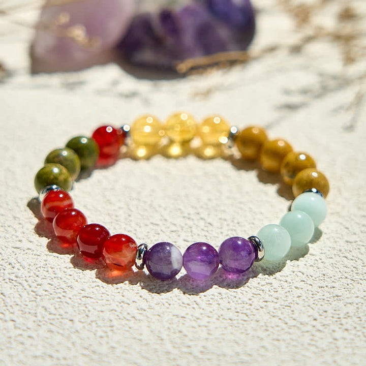 Olivenorma Bracciale con cinque perline in pietra naturale da 8 mm 