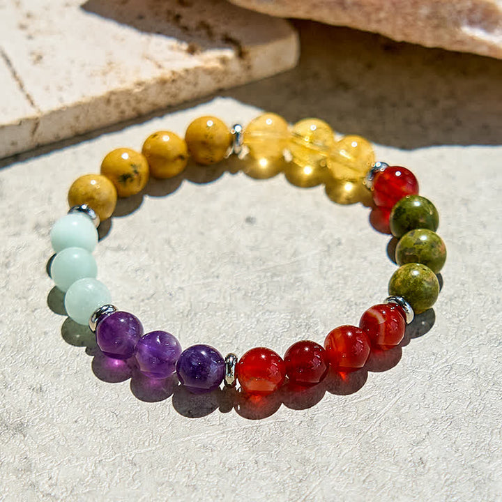 Olivenorma Bracciale con cinque perline in pietra naturale da 8 mm 