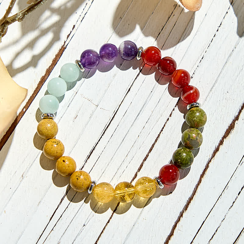 Olivenorma Bracciale con cinque perline in pietra naturale da 8 mm 