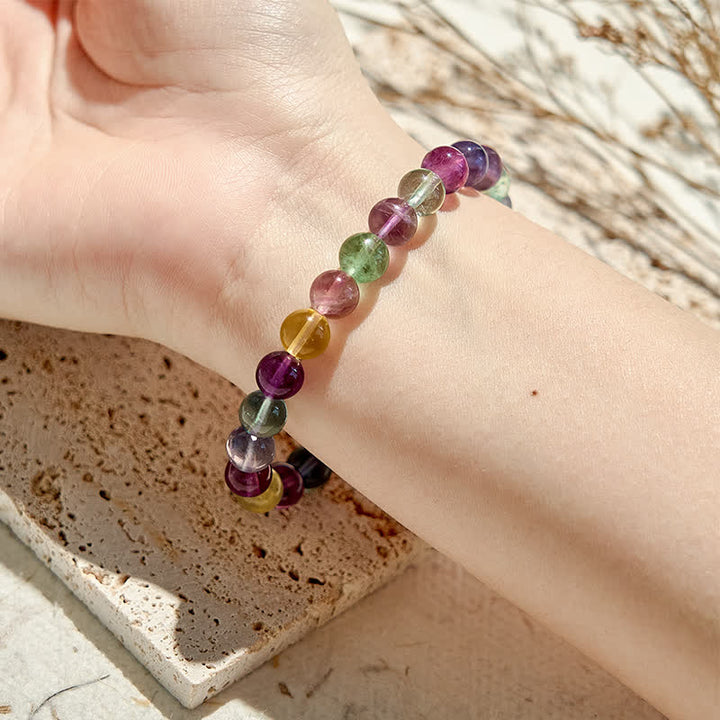 Braccialetto di perline di fluorite arcobaleno naturale Olivenorma 