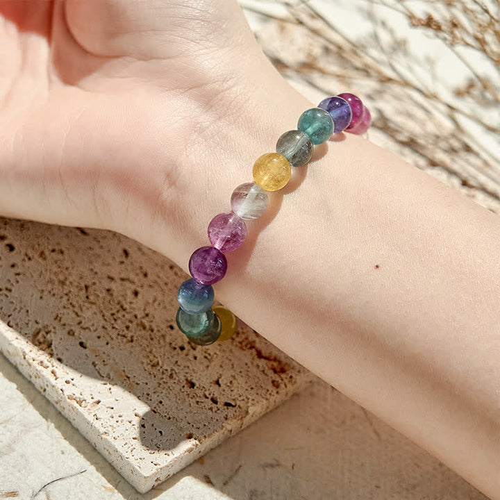 Braccialetto di perline di fluorite arcobaleno naturale Olivenorma 