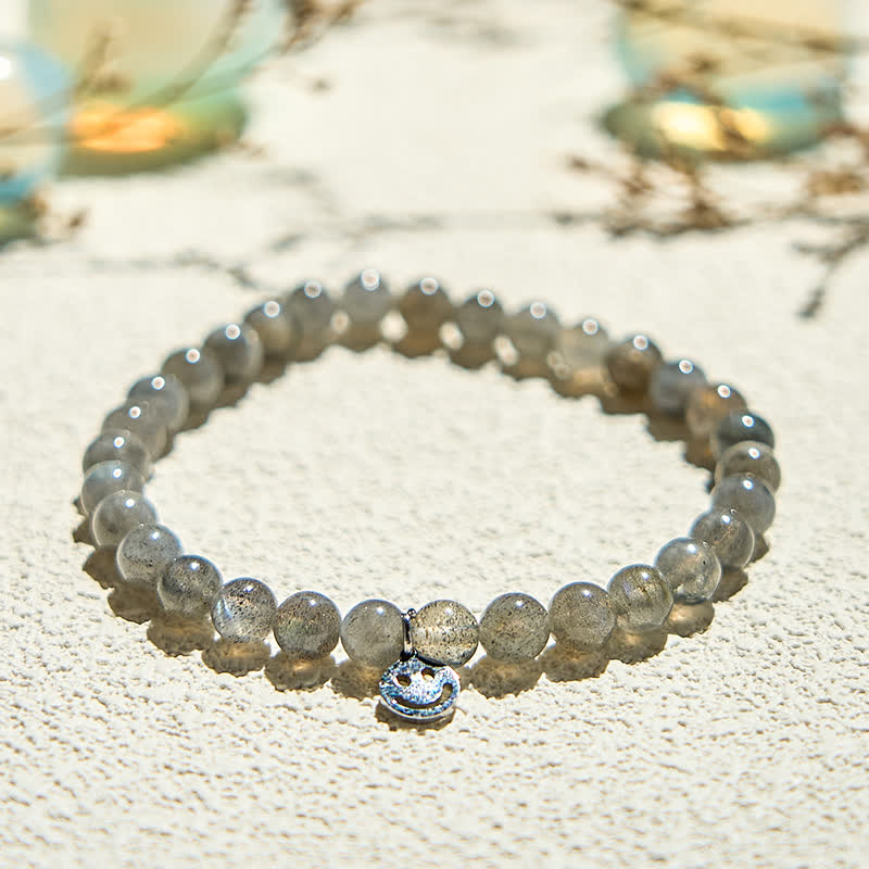 Bracciale con ciondolo a forma di faccina sorridente in perline di labradorite naturale Olivenorma 