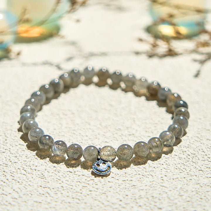 Bracciale con ciondolo a forma di faccina sorridente in perline di labradorite naturale Olivenorma 