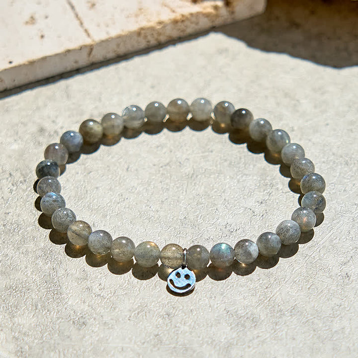 Bracciale con ciondolo a forma di faccina sorridente in perline di labradorite naturale Olivenorma 